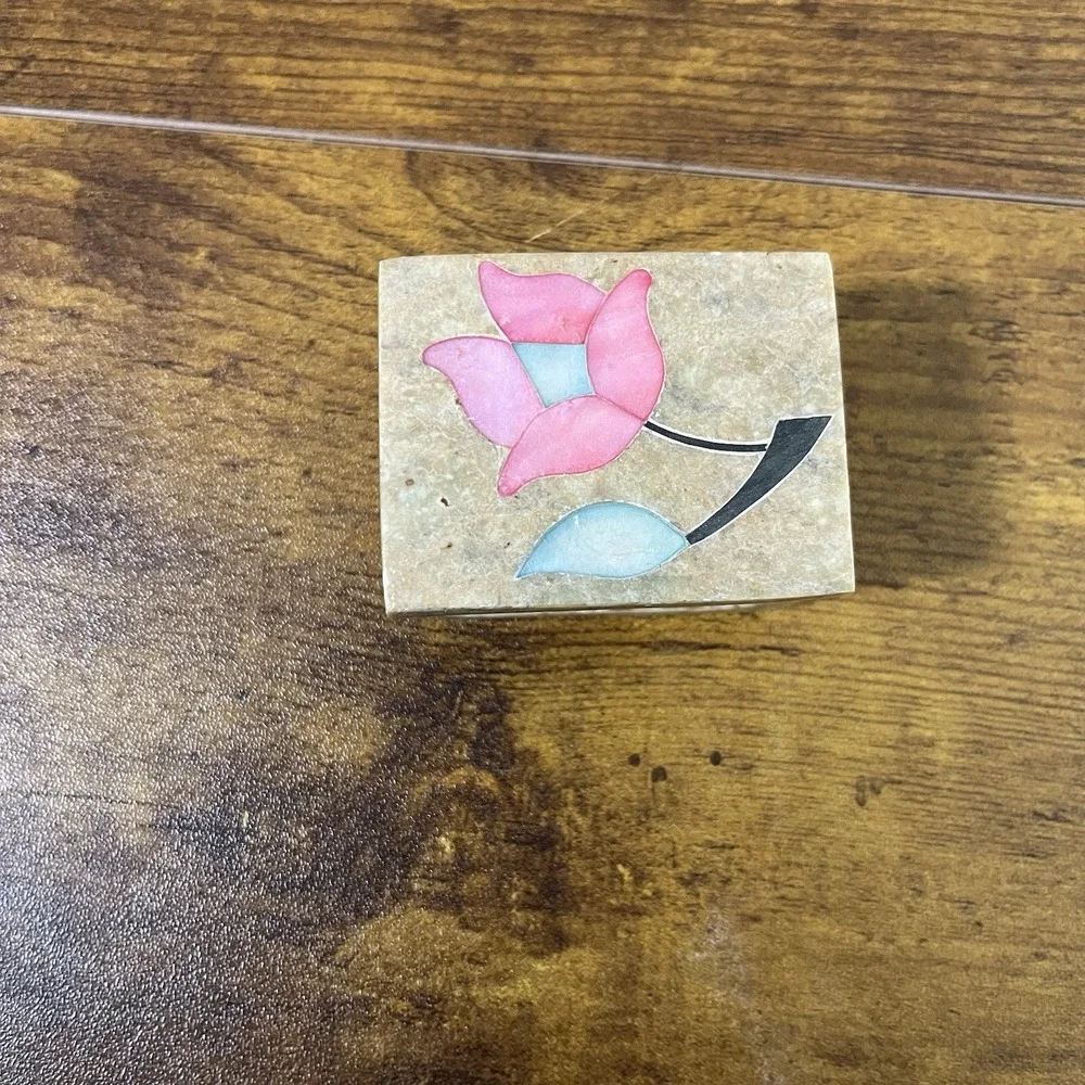Stone Floral Mini Trinket Box Boho Floral Design Made In India